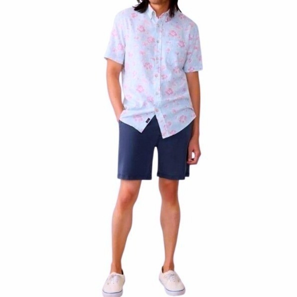 Faherty Mens XXL Short Sleeve Breeze Shirt Clear Waters Blossom Linen Blend NWT